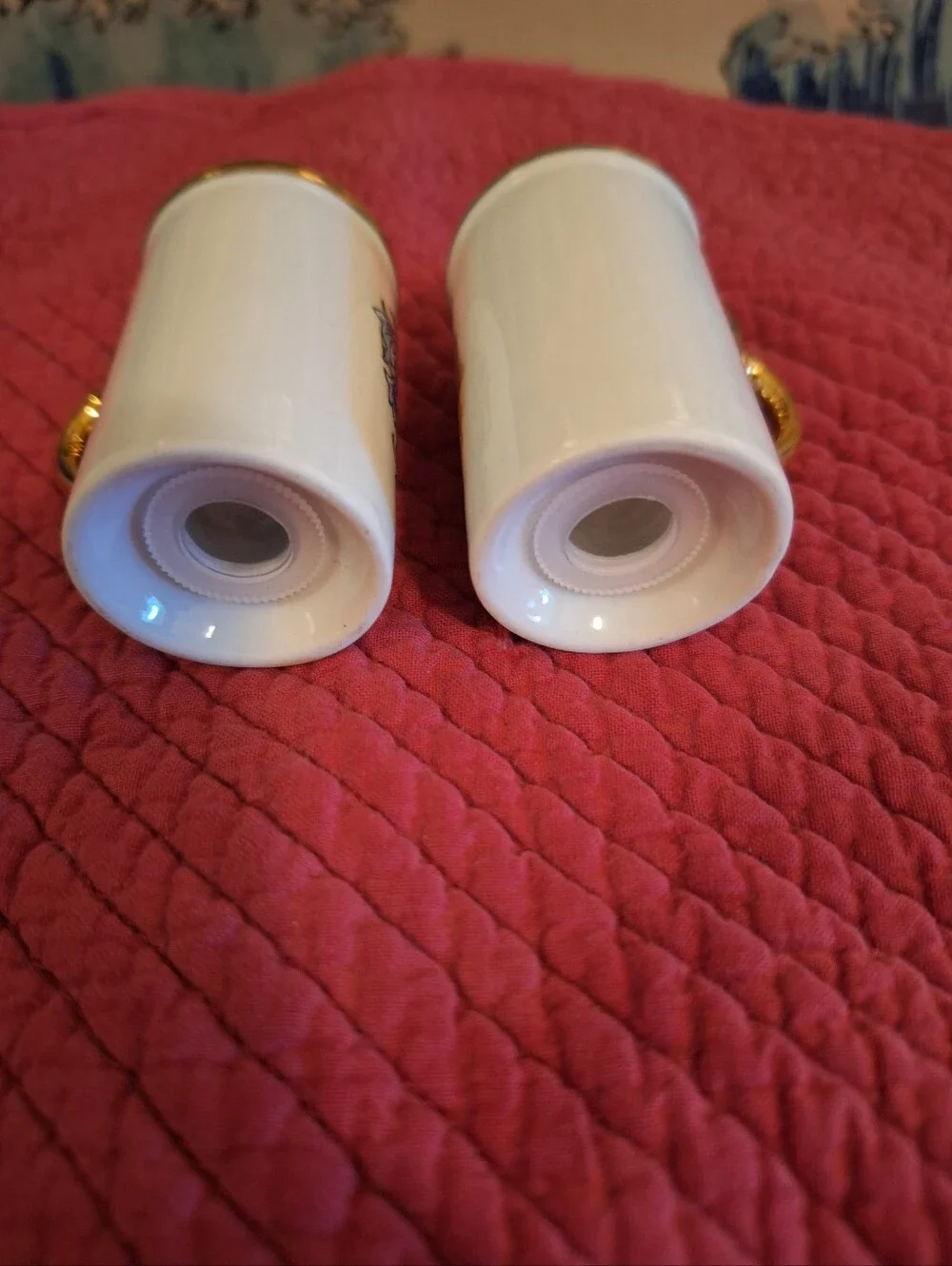 Source Unknown White Porcelain Mini Shaker Set with Gold Trim
